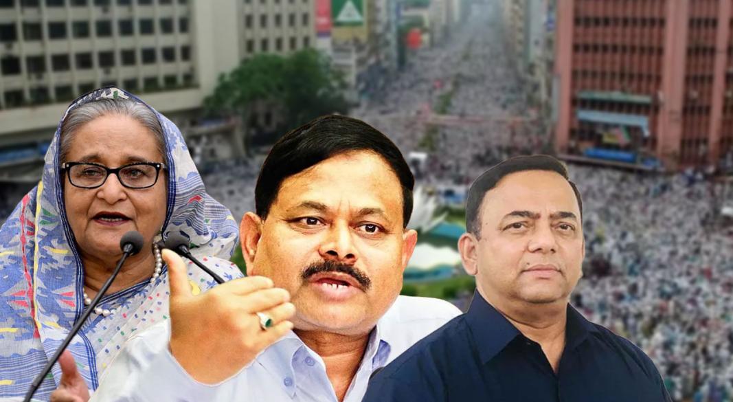 শাপলা চত্বর হেফাজতে ইসলামের সমাবেশ; শেখ হাসিনা, সাবেক সেনাপ্রধান আজিজ ও বেনজীর। ছবি : সংগৃহীত