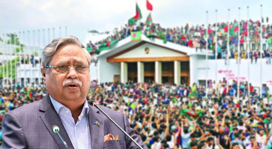 জুলাই আন্দোলনের ঐতিহাসিক মুহূর্ত এবং রাষ্ট্রপতি মো. সাহাবুদ্দিন। ছবি : সংগৃহীত