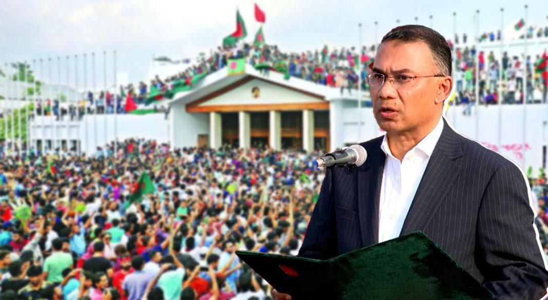 জুলাই আন্দোলনের ঐতিহাসিক মুহূর্ত এবং প্রধানমন্ত্রী তারেক রহমান। ছবি : সংগৃহীত