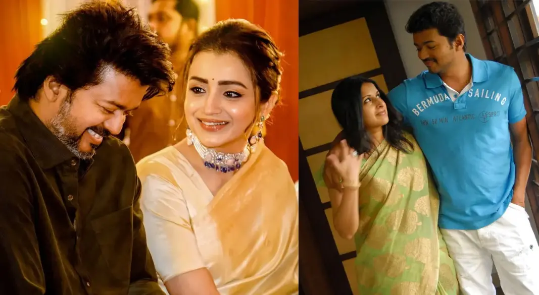 থালাপতি বিজয়, সংগীতা স্বর্ণালিঙ্গম ও তৃষা কৃষ্ণান । ছবি : সংগৃহীত