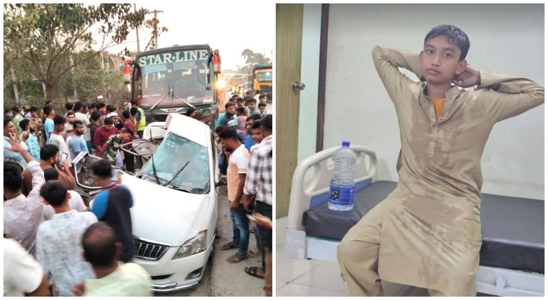 সড়ক দুর্ঘটনায় একই পরিবারের চার সদস্যসহ মোট পাঁচজন নিহত হয়েছেন ও পাশে দুর্ঘটনায় বেঁচে যাওয়া আবরার।