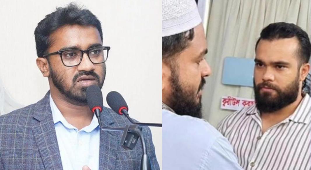 ( বাঁ থেকে) রাশেদ খাঁন, অভিযুক্ত শিক্ষক ও শাহজালাল রুমি ছবি : সংগৃহীত