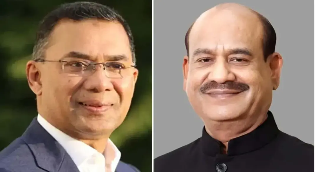 ডানে তারেক রহমান ও বাঁয়ে লোকসভার স্পিকার ওম বিড়লা | ছবি : সংগৃহীত
