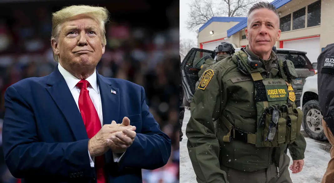 মার্কিন প্রেসিডেন্ট ডোনাল্ড ট্রাম্প ও বর্ডার পেট্রল কমান্ডার গ্রেগরি বোভিনো। ছবি : সংগৃহীত