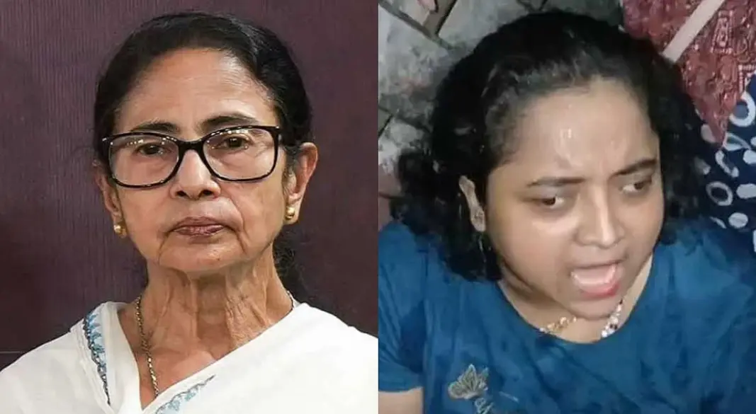 পশ্চিমবঙ্গের সাবেক মুখ্যমন্ত্রী মমতা বন্দ্যোপাধ্যায় ও তাকে হামলাকারী নারী। ছবি: সংগৃহীত